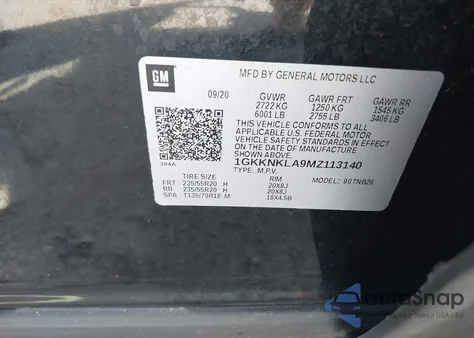 2021 GMC Acadia Fwd Sle из США, поврежденный, VIN 1GKKNKLA9MZ113140